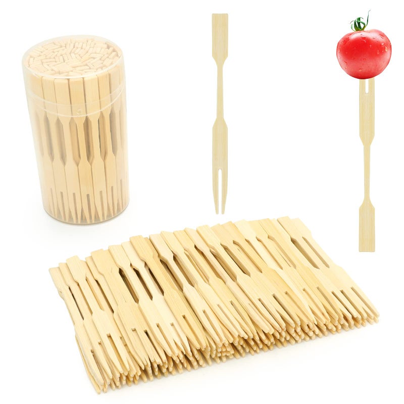 AMEILOZ Mini Bamboo Forks 3.5 Inches  Small Forks Dessert  Cocktail Forks  Double Prong Toothpicks for Appetizer  Disposable Wooden/Wood Food Picks for Charcuterie Board Accessories. 110 PCS - Image 1